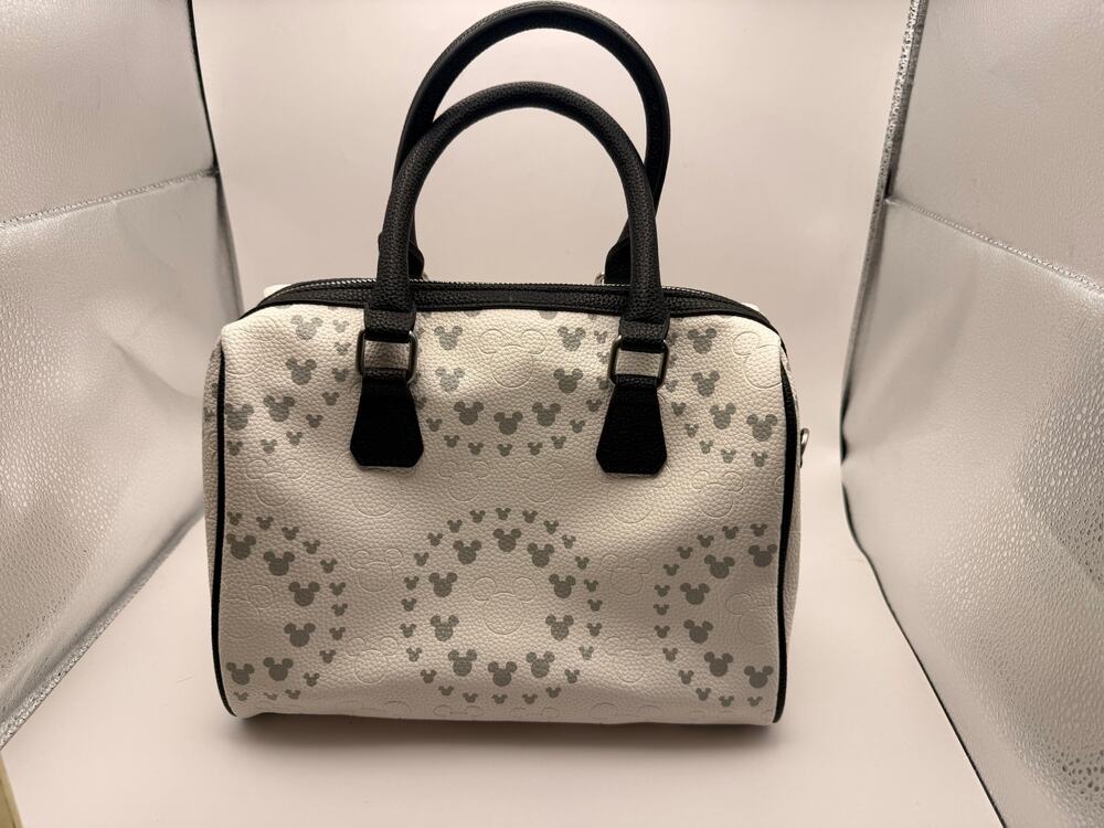 Disney Mickey Mouse Small Satchel Handbag White/Gray Black Handles Rem Strap NEW
